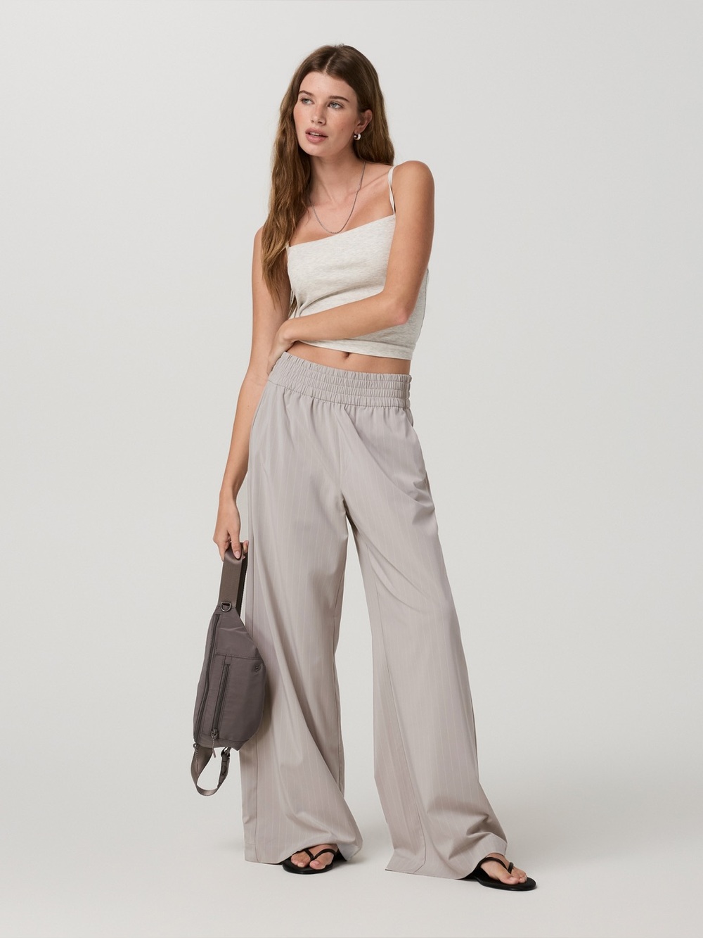 Vuori Villa Pinstripe WideLeg Pants - Light Gray
